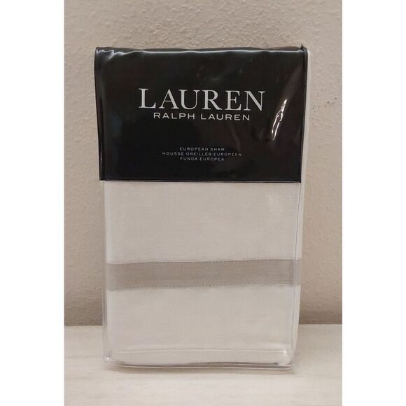 Ralph Lauren CAROLYNE FRAME Cotton/Linen OFF WHTE GREY European Euro Pillow Sham - Picture 1 of 12